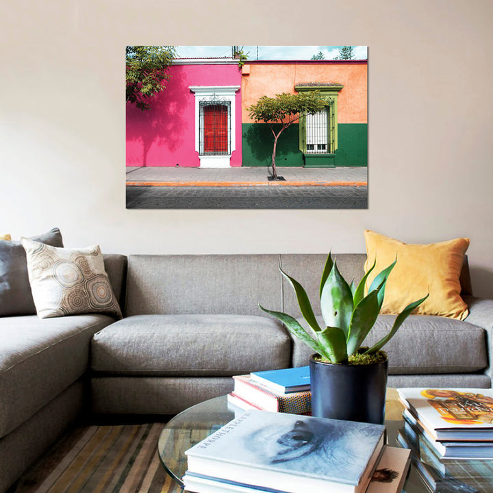 ¡Viva Mexico! Series: Mexican Colorful Facades' Photographic Print on Canvas East Urban Home Mat Color: No Mat Size: 18" H x 26" W x 1.5" D Format: Wrapped Canvas