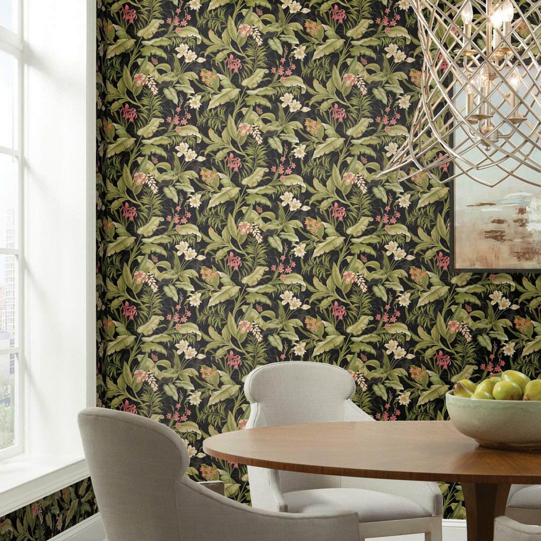 Waverly Wailea Coast 18.86' L x 18" W Peel and Stick Wallpaper Roll York Wallcoverings Color: Black