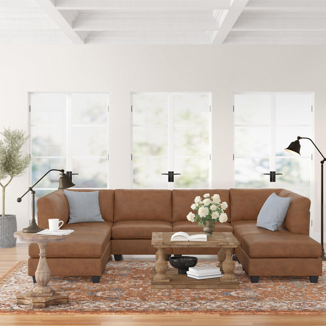 Barnwell 120" Wide Faux Leather Modular Corner Sectional with Ottoman Three Posts™ Body Fabric: Ginger