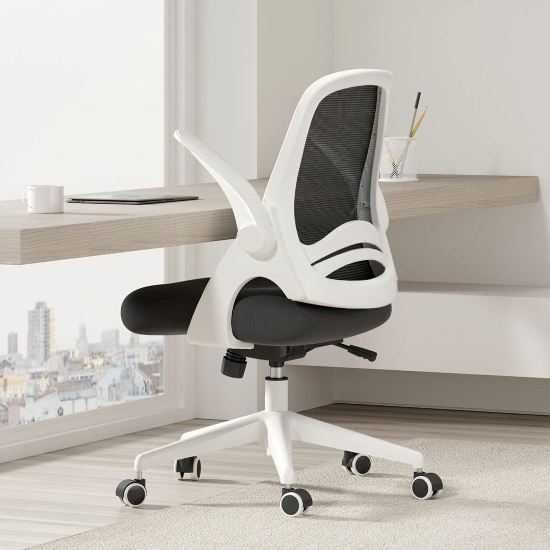 Kirouac Office Chair for Home and Office and Comfy Mesh Desk Chair with Wheels Inbox Zero Frame Color: White, Upholstery Color: Black