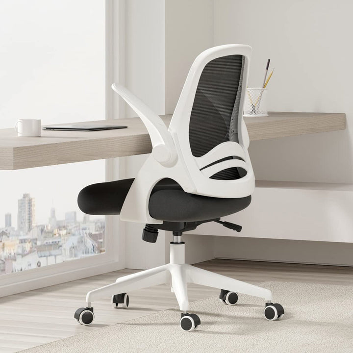 Kirouac Office Chair for Home and Office and Comfy Mesh Desk Chair with Wheels Inbox Zero Frame Color: White, Upholstery Color: Black