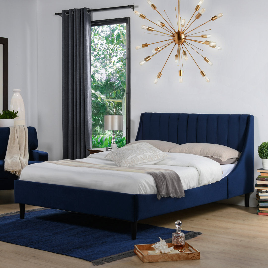 Helaina Tufted Upholstered Low Profile Platform Bed Wade Logan® Color: Navy Blue Velvet Size: Queen