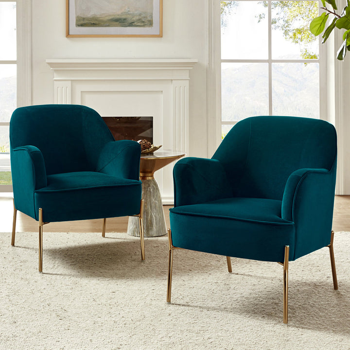 Cleo 26" Wide Contemporary Chair with Recessed Arms (Set of 2) Etta Avenue™ Fabric: Teal Velvet