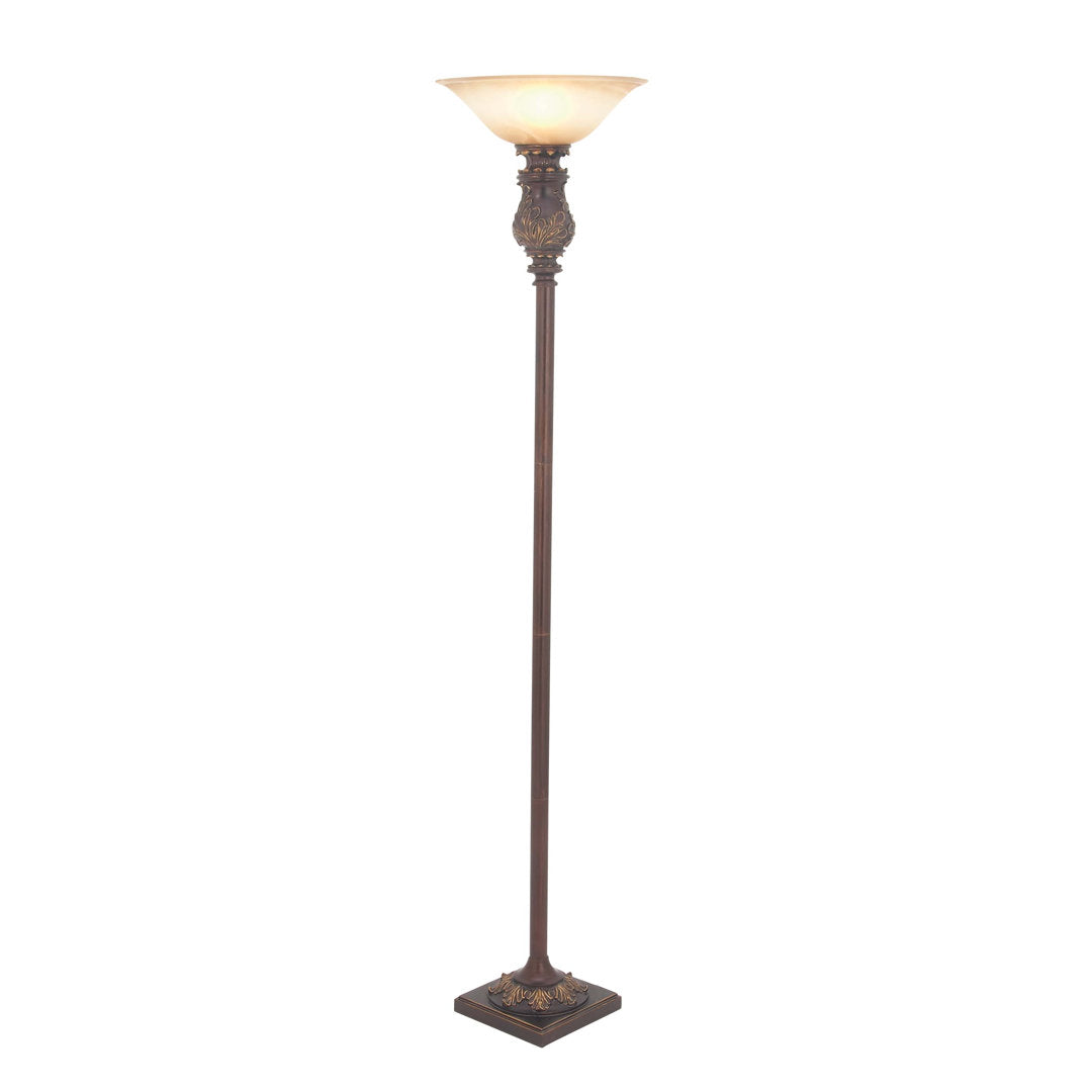 Metal Antique Style Brown Torchiere Fleur De Lis Living