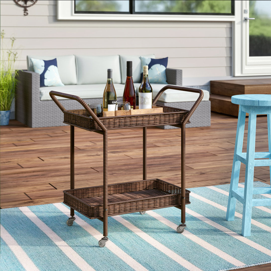 Warba Bar Cart with Metal Frame and Wicker Outer Bay Isle Home™ Color: Honey