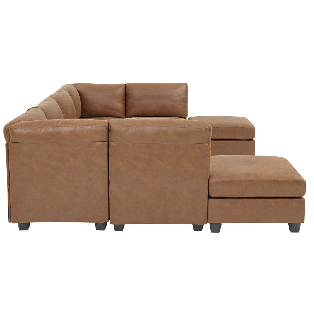 Barnwell 120" Wide Faux Leather Modular Corner Sectional with Ottoman Three Posts™ Body Fabric: Ginger