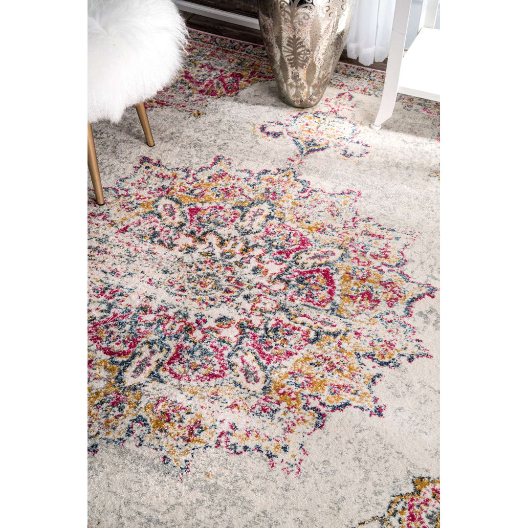 Mcalmont Medallion Power Loomed Performance Pink/Fuchsia Rug Bungalow Rose Rug Size: Rectangle 12' x 15'
