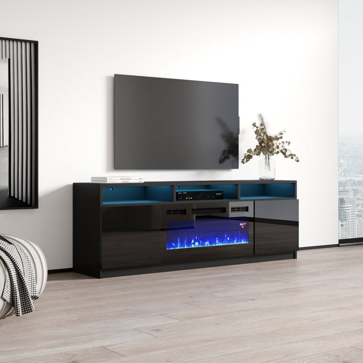 Anirudh TV Stand for TVs up to 70" with Electric Fireplace Included Ivy Bronx Color: Black