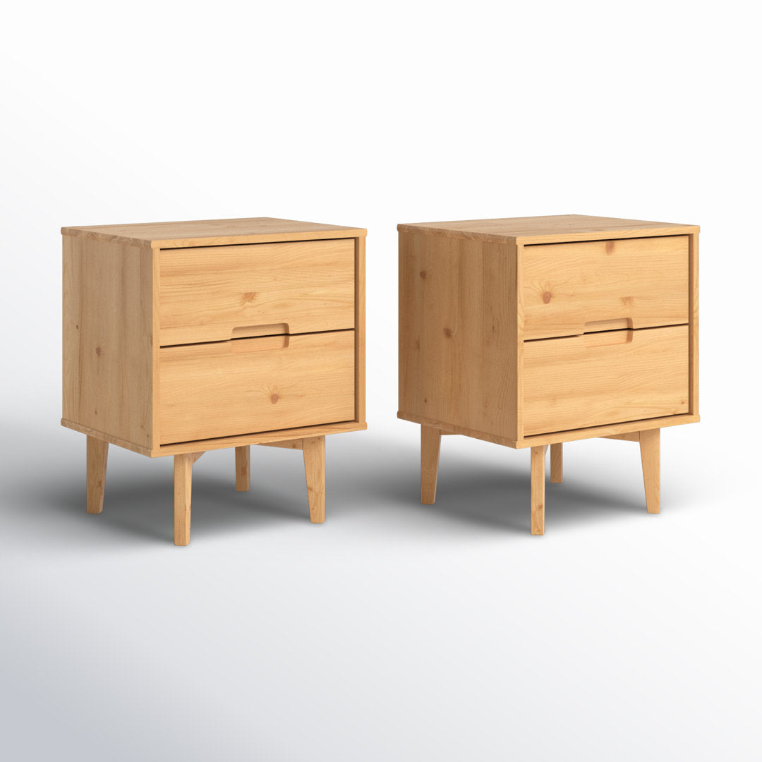 Aizlyn Mid-Century Modern Solid Wood Groove-Handle Nightstands (Set of 2) Wade Logan® Color: Natural Pine
