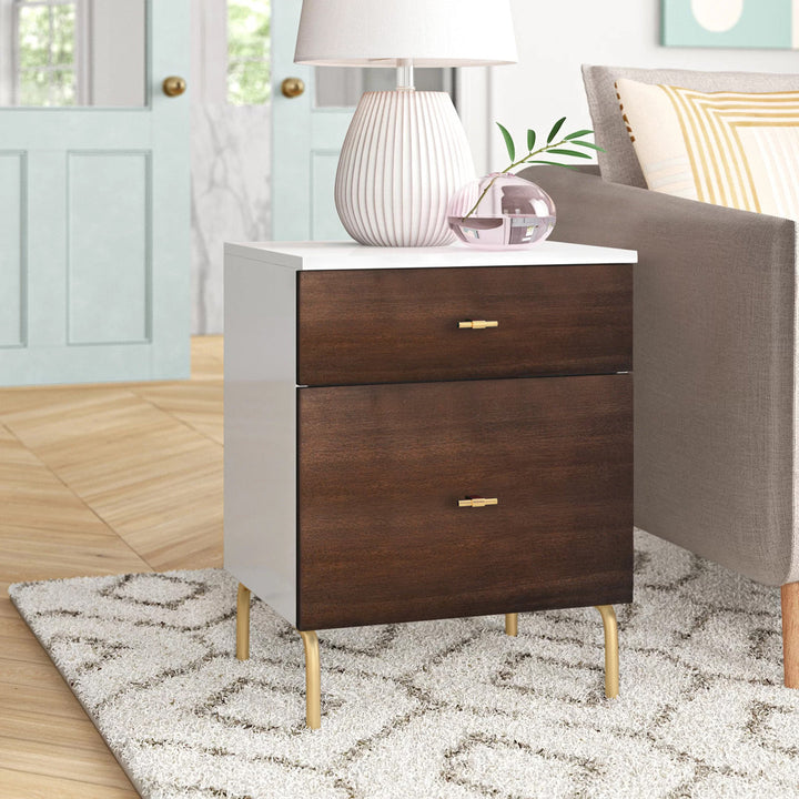 Linaris 2 - Drawer Nightstand Ivy Bronx Color: White/Gold