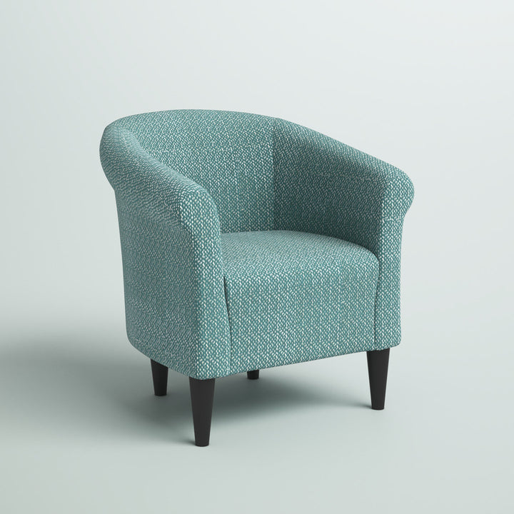 Liam 31.5" W Barrel Chair Zipcode Design™ Fabric OR Leather Type: Light Teal Blue/White Microfiber/Microsuede