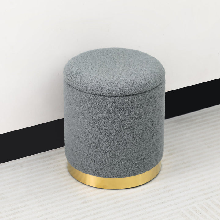 Teddy Fleece Round Ottoman With Stroage Mercer41 Body Fabric: Gray Faux Fur
