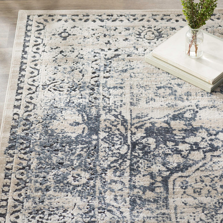 Arkeen Oriental Dark Blue/Beige Area Rug Lark Manor™ Rug Size: Square 5'