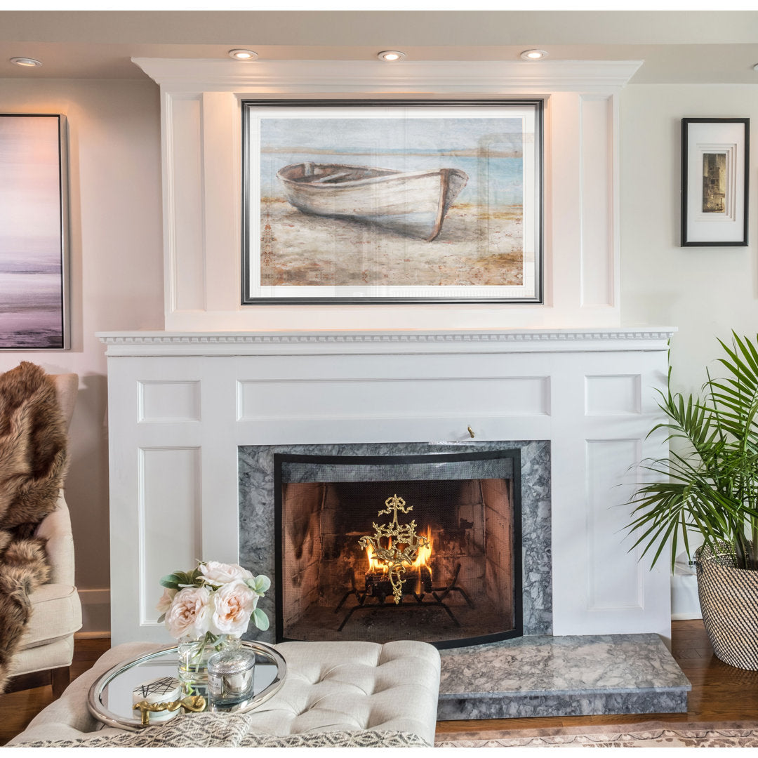 Embellished Whitewashed Boat - Print Beachcrest Home™ Size: 26" H x 36" W  Format: Silver Frame