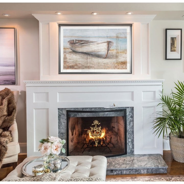 Embellished Whitewashed Boat - Print Beachcrest Home™ Size: 26" H x 36" W  Format: Silver Frame