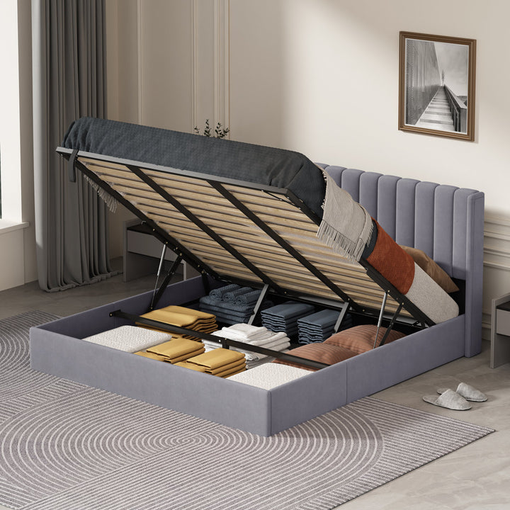 Daizia Lift Up Storage Platform Bed with Wingback Headboard Latitude Run® Color: Gray Size: King
