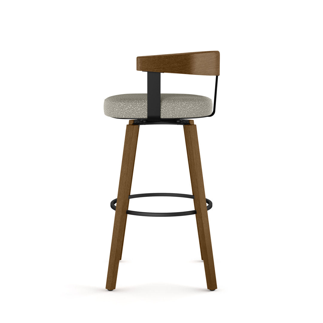 Calvion Swivel Counter & Bar Stool with Wooden Backrest Wade Logan® Upholstery: Light Beige/Gray Bouclé, Seat Height: Bar Stool (30.25" Seat Height)