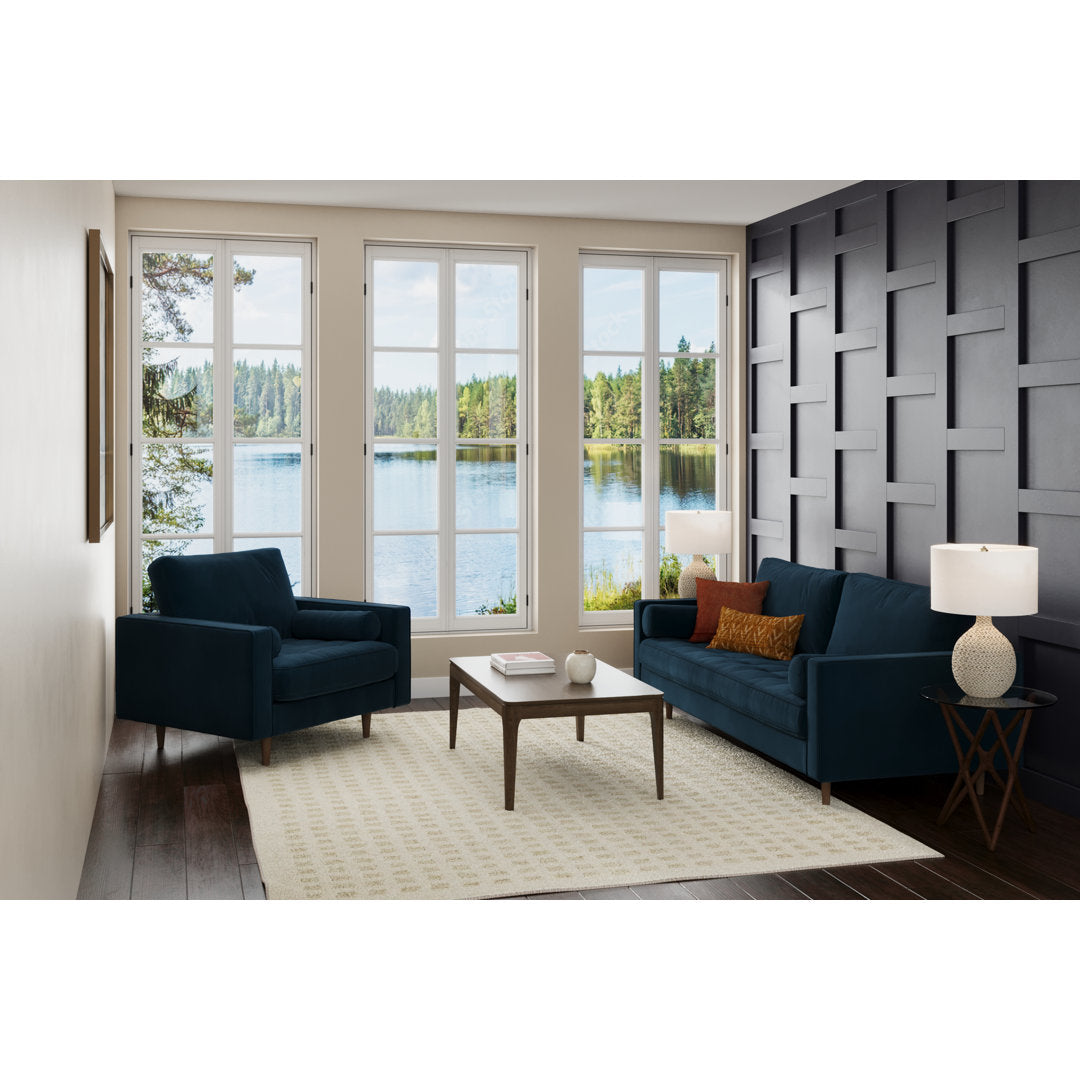 Geo 84" Upholstered Sofa AllModern Fabric: Bella Ink Performance Velvet