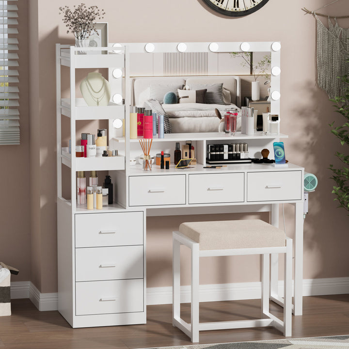 Kelila Makeup Vanity Desk with Lighted Mirror and Charging Station Latitude Run® Color: White