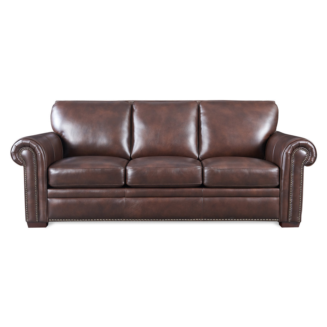 Iwan 90" Genuine Leather Rolled Arm Sofa Canora Grey