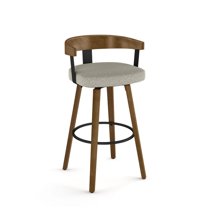 Calvion Swivel Counter & Bar Stool with Wooden Backrest Wade Logan® Upholstery: Light Beige/Gray Bouclé, Seat Height: Bar Stool (30.25" Seat Height)