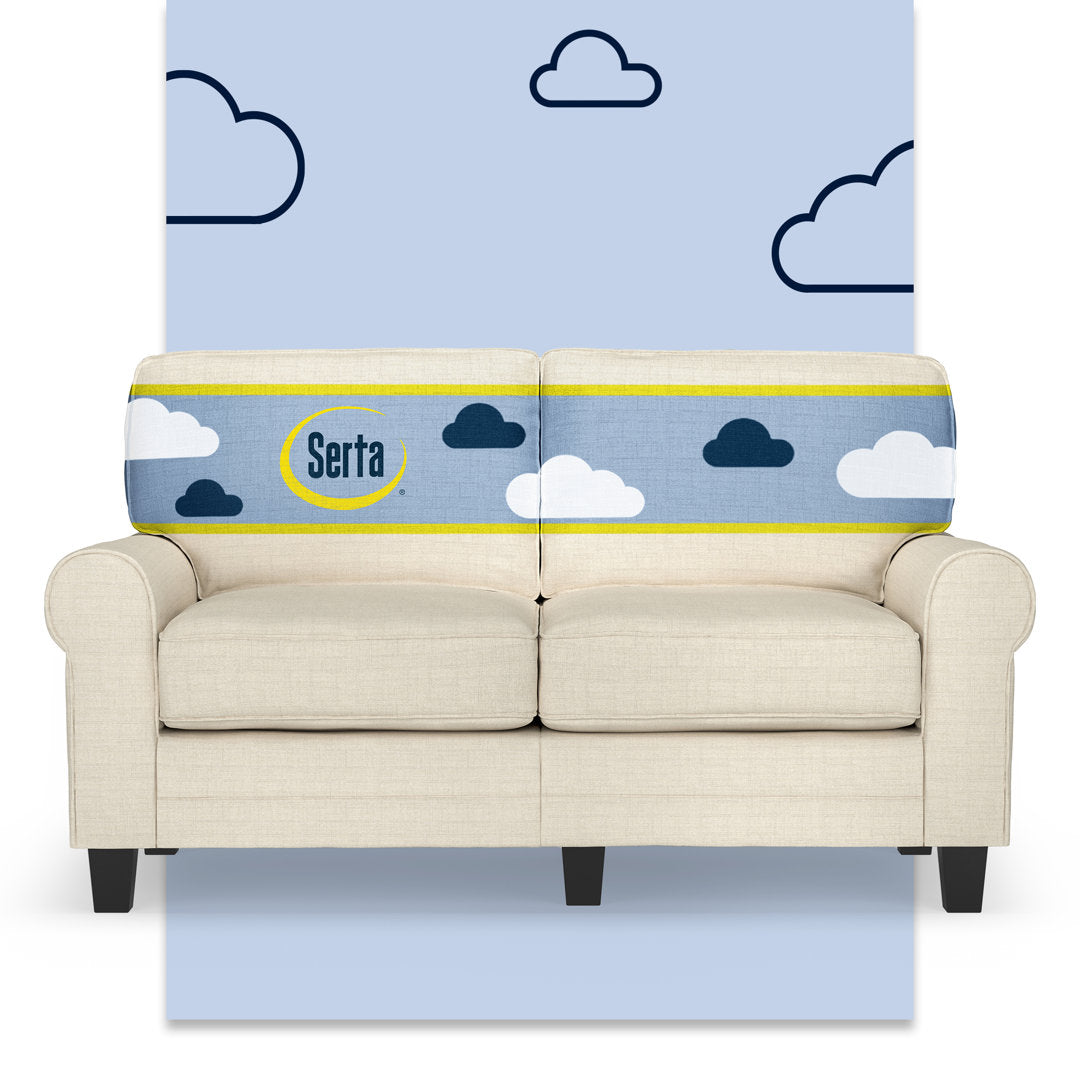 Serta Copenhagen 61" Rolled Arm Sofa, Easy Care Fabric, Soft Pillow Back, Pocket Coil Seat Cushions Serta Fabric: Buttercream Polyester Blend