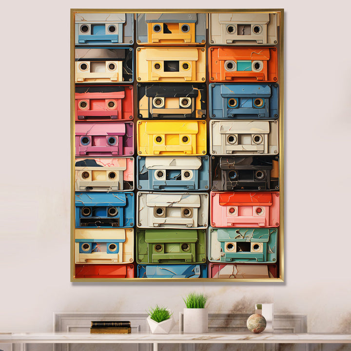 Popart Cassette Tapes X On Canvas Print Red Barrel Studio® Size: 44" H x 34" W x 1.5" D Format: Gold Floater Framed