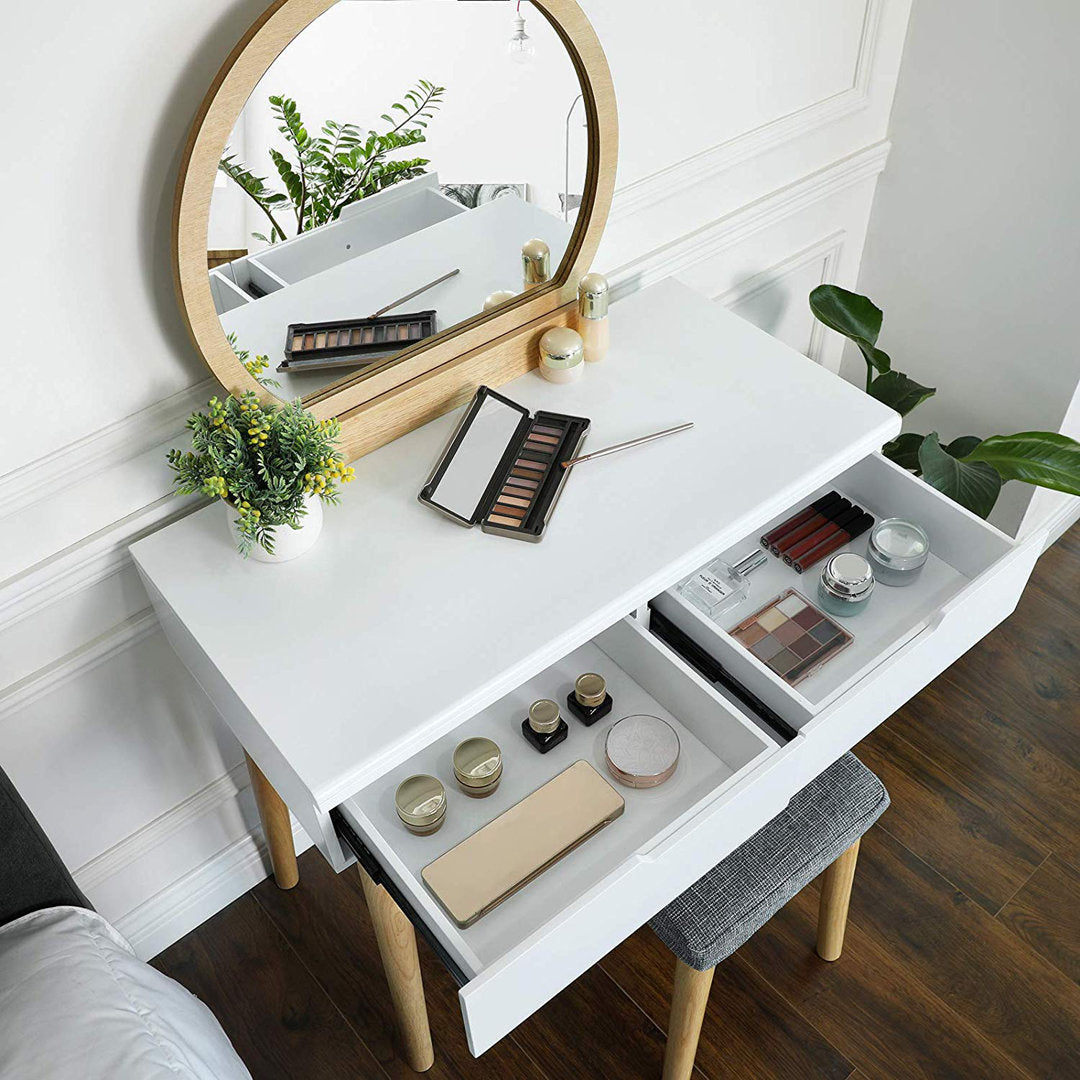 Arinze Vanity Set with Stool and Mirror Wrought Studio™ Color: Natural/White