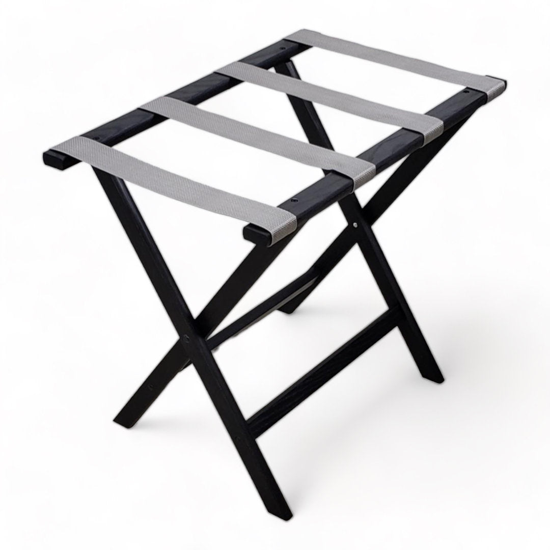 Folding Wood Luggage Rack Wooden Mallet Color: Black Fabric: Gray