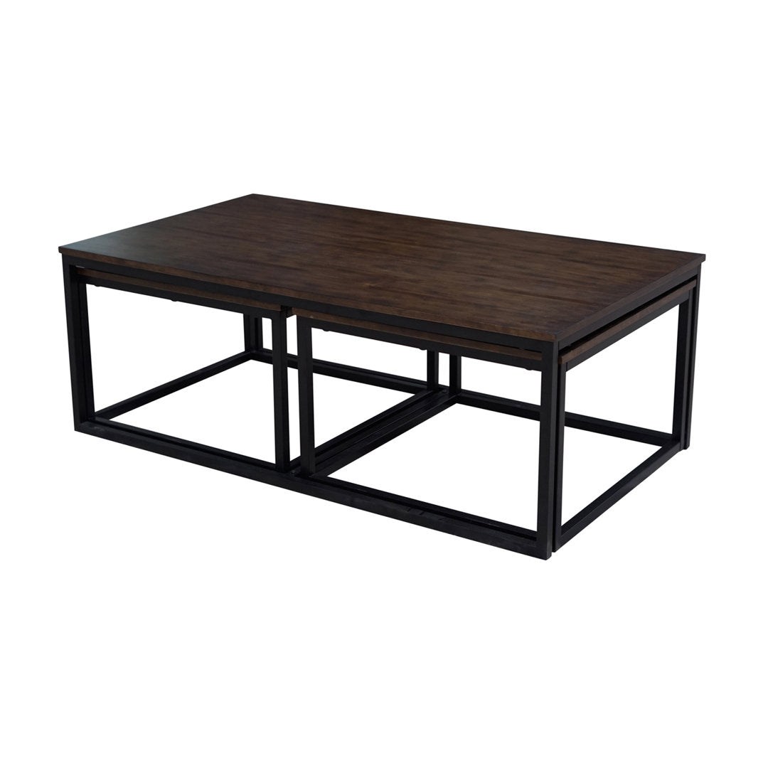 Kersh Arcadia Acacia Wood Nesting Coffee Table Set, 54-Inch, Antiqued Mocha Finish, Industrial Style with Metal Sled Legs, Space-Saving Design, Ideal for Entertaining and Daily Use Laurel Foundry Modern Farmhouse®