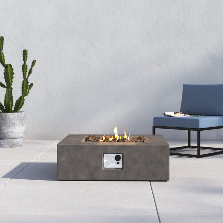Rashid 12" H Concrete Outdoor Fire Pit Table AllModern Size: 12" H x 34" W x 34" D Finish: Charcoal