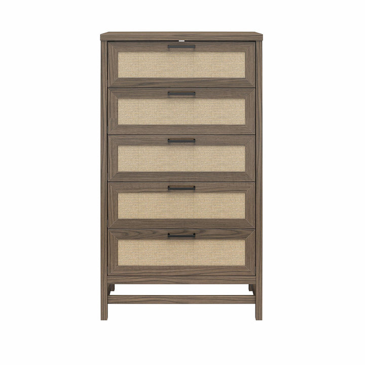 Barros Faux Rattan 5 Drawer 31.65" W Chest Beachcrest Home™ Color: Medium Brown