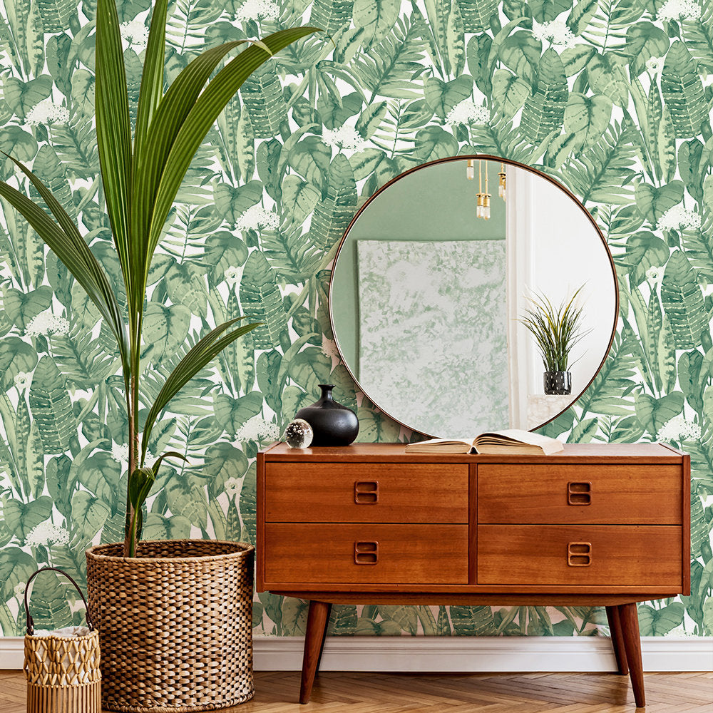 Tropical Peel And Stick Wallpaper Bay Isle Home™ Color: Green