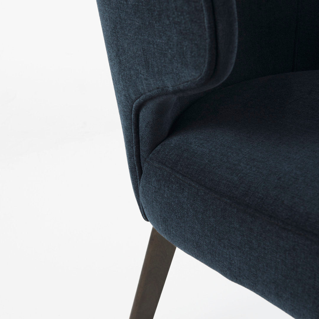 Golino Fabric Upholstered Wingback Side Chair Joss & Main Upholstery Color: Navy, Leg Color: Dark Brown