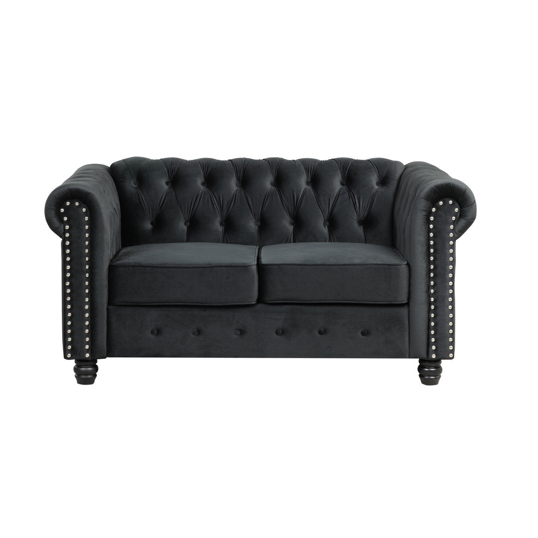 Provence 61" Rolled Arm Chesterfield Loveseat Kelly Clarkson Home Upholstery Color: Black Velvet