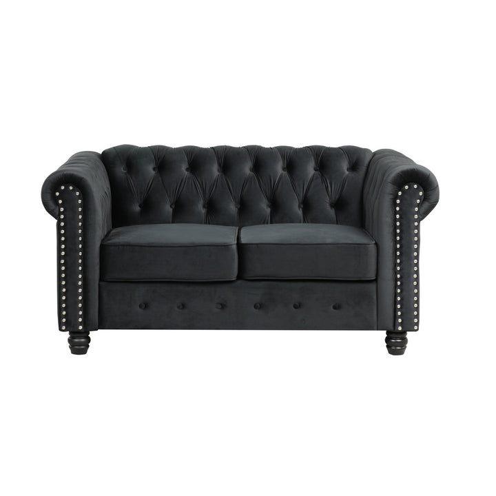 Provence 61" Rolled Arm Chesterfield Loveseat Kelly Clarkson Home Upholstery Color: Black Velvet