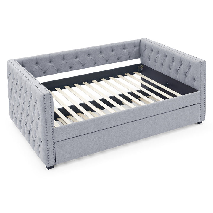 Daybed With Trundle Upholstered Tufted Sofa Bed,Platfrom Bed,Bed Frame Red Barrel Studio® Color: Gray Size: Full/Double Drawers Included: No