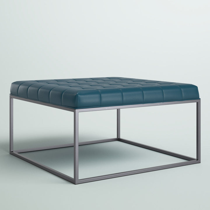 Bhorelal 34.75" Wide Faux Leather Tufted Square Cocktail Ottoman Wade Logan® Fabric: Blue