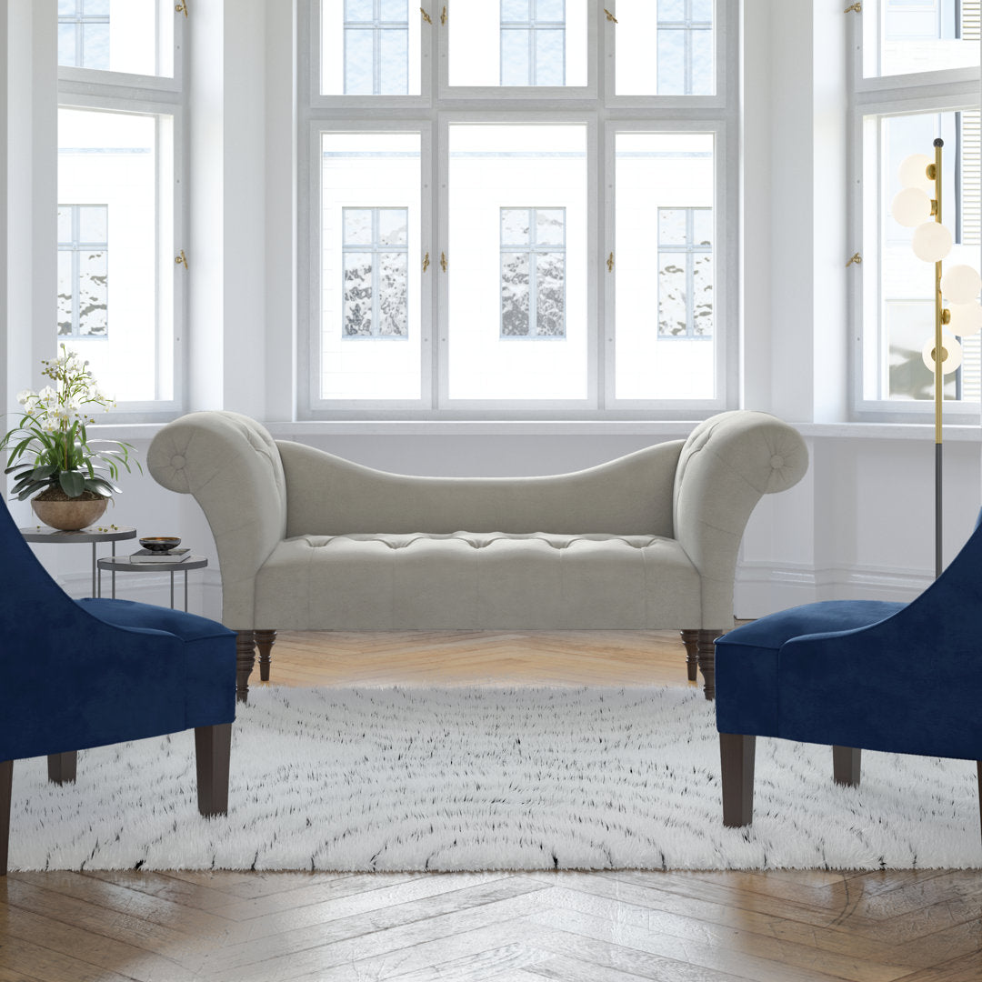 Kareem Upholstered Chaise Lounge Three Posts™ Teen Upholstery Color: Bella Light Gray Performance Velvet, Leg Color: Espresso