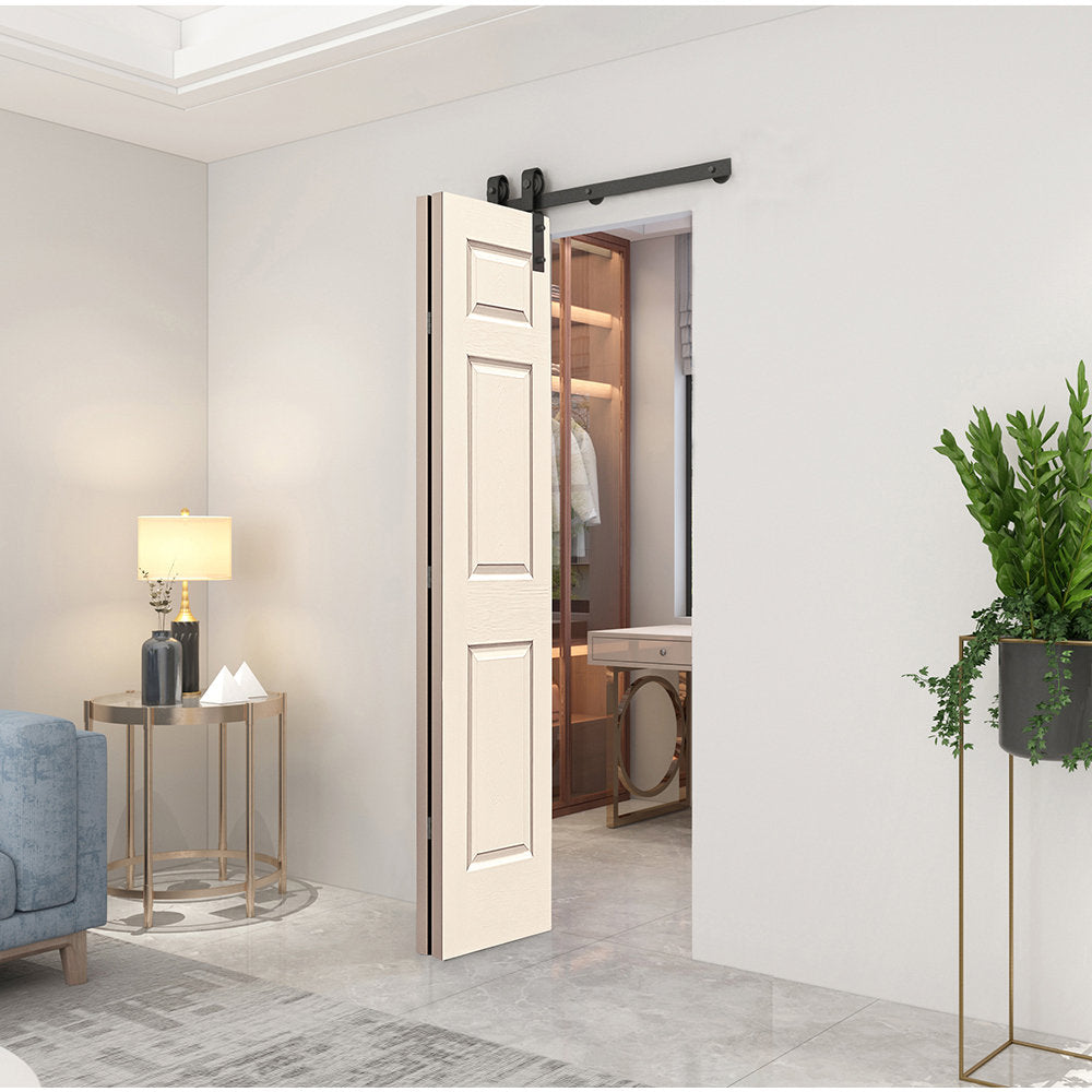 Paneled MDF Composite Bifold Barn Door with Installation Hardware Kit Calhome Size: 24" x 84" Finish: Beige