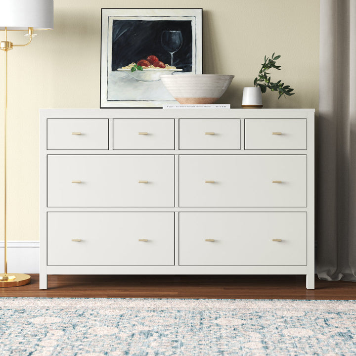 Kowalsky 8 Drawer 57.99" W Double Dresser Three Posts™ Color: Bleached White