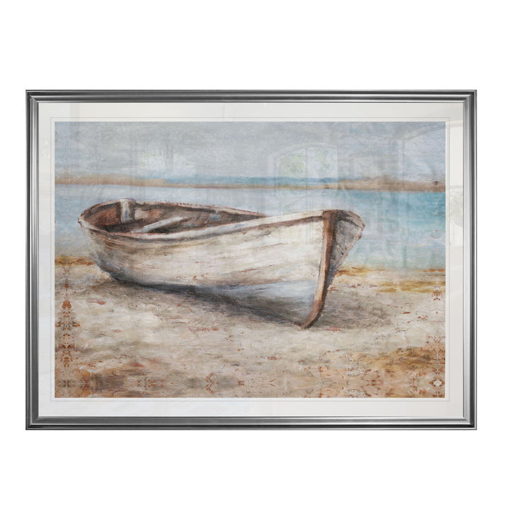 Embellished Whitewashed Boat - Print Beachcrest Home™ Size: 26" H x 36" W  Format: Silver Frame