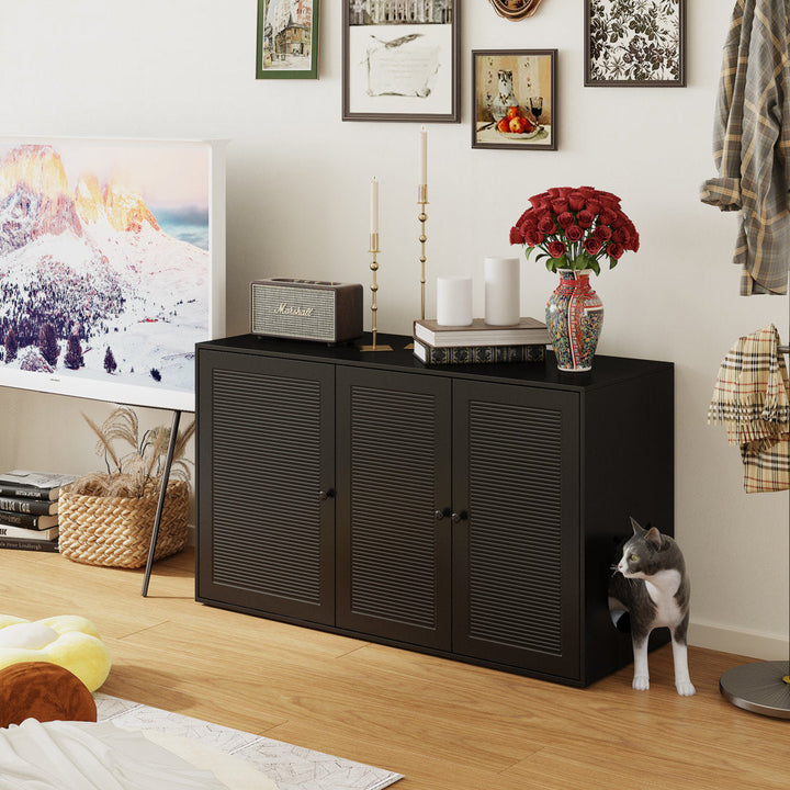 Black Three Door Cat Litter Box Enclosure With 4 Shelves Tucker Murphy Pet™ Color: Black