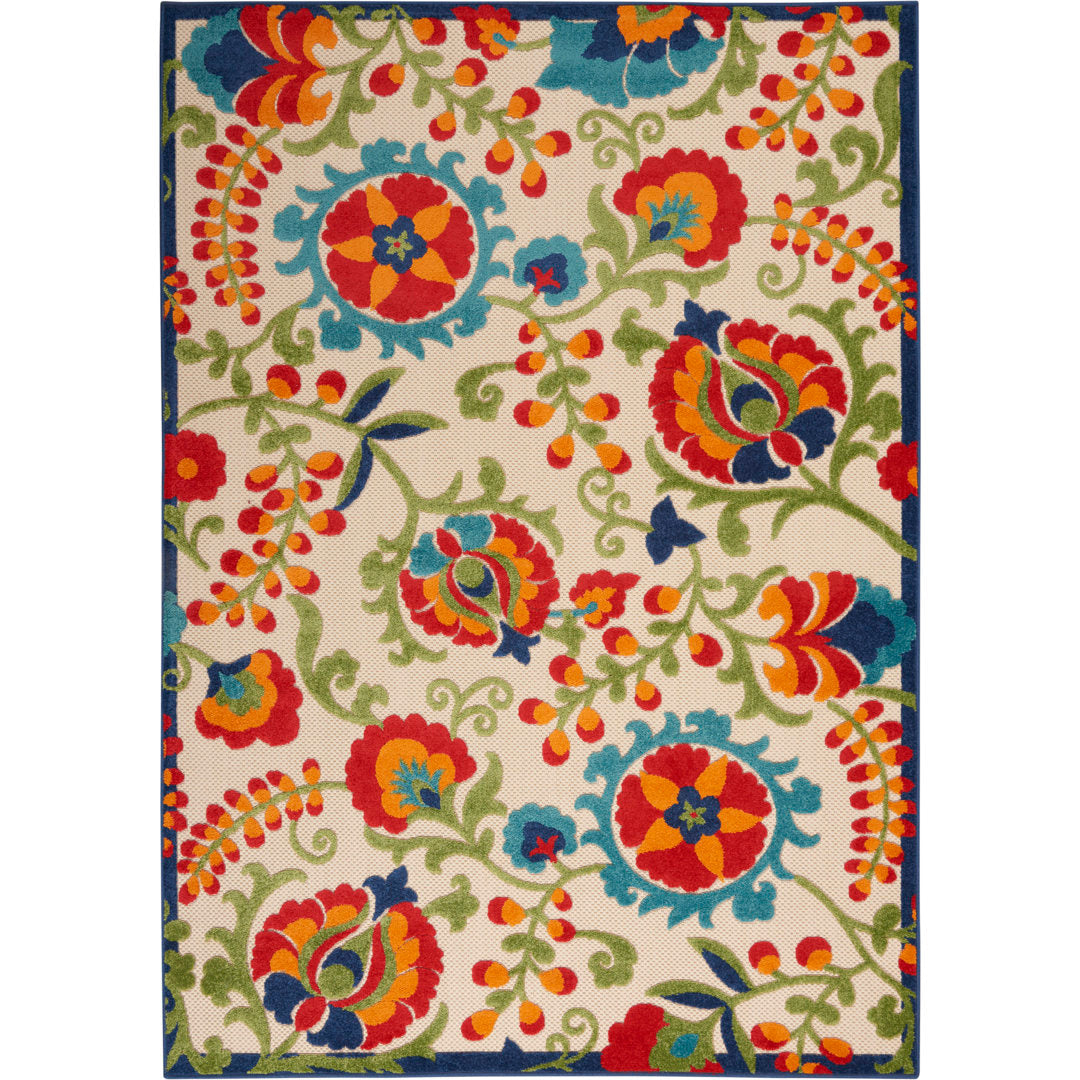Bernia Floral Ivory/Red/Green Area Rug Wade Logan® Rug Size: Rectangle 6' x 9'