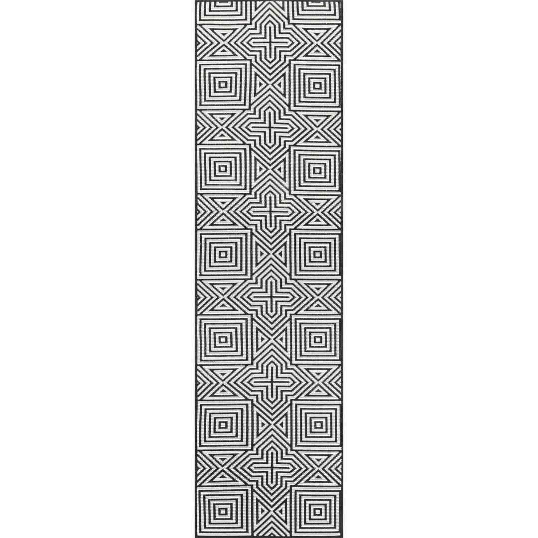 Cahuilla Geometric Black/White Indoor / Outdoor Area Rug Wade Logan® Rug Size: Runner 2' x 8'