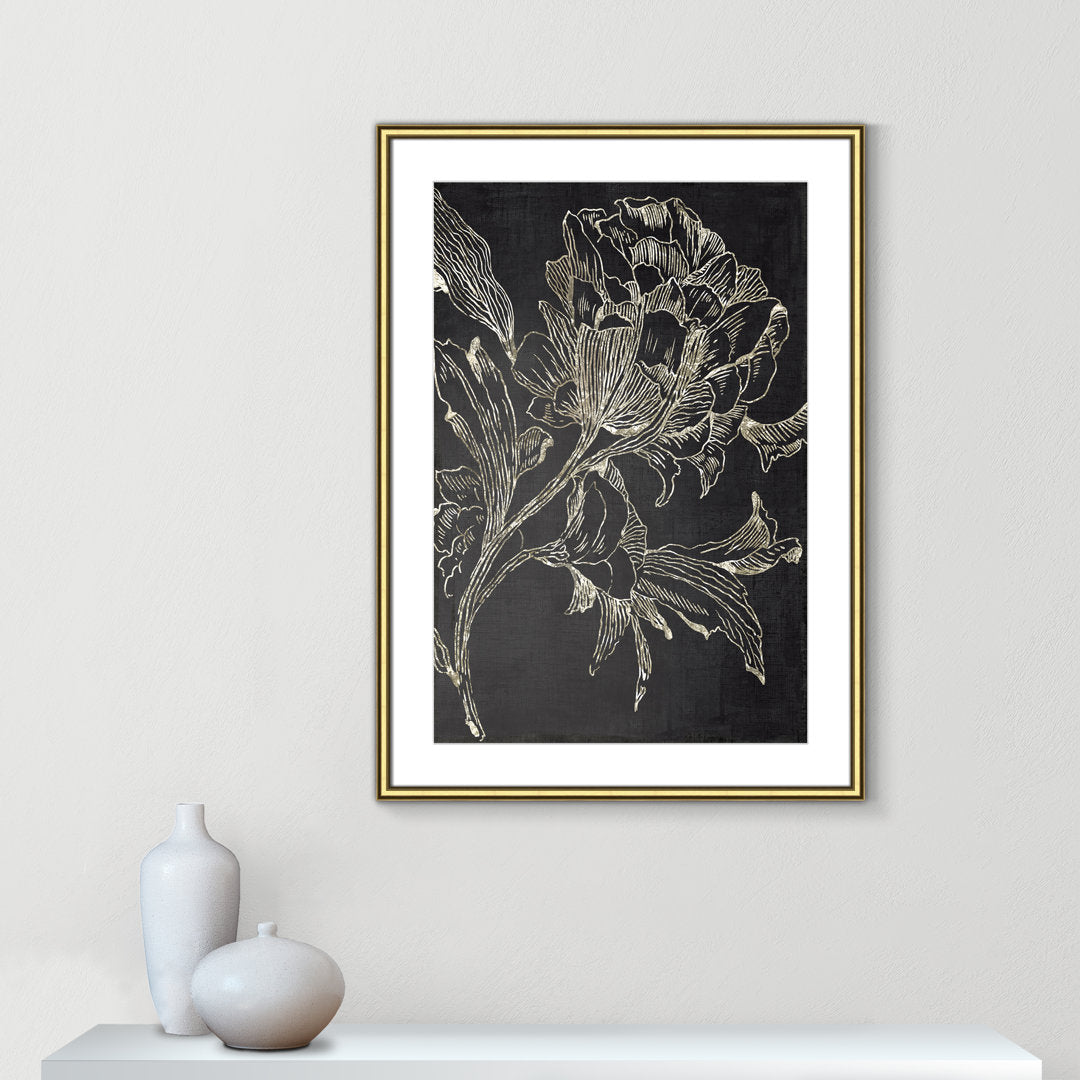 Golden Flower Folklore I by Asia Jensen - Picture Frame Graphic Art Print Joss & Main Size: 36.75" H x 26.75" W Format: Gold Framed