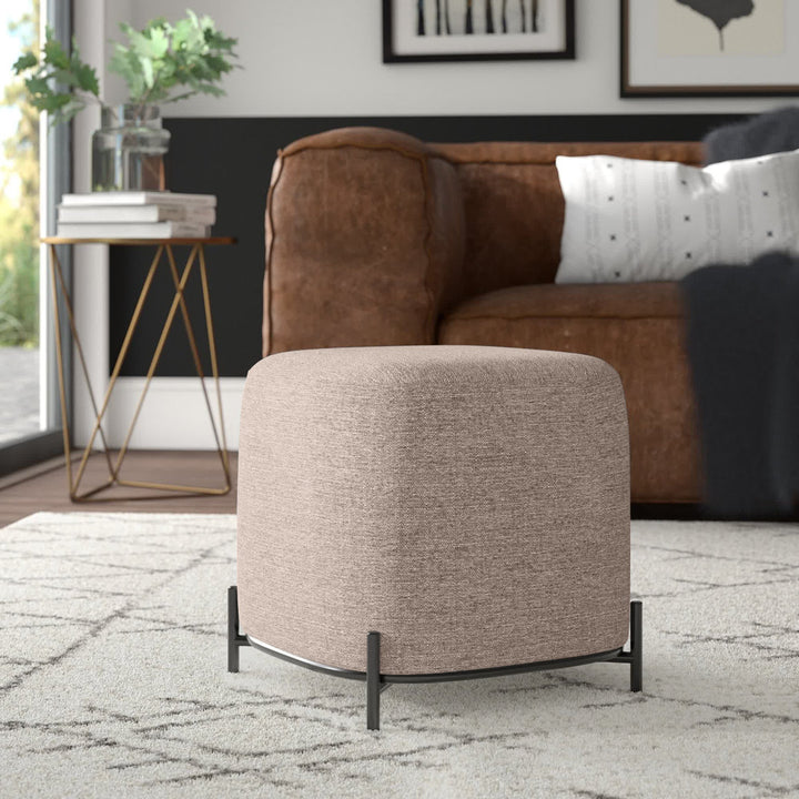 Ohman 16.5'' Wide Square Cube Ottoman Mercury Row® Leg Color: Black Body Fabric: Light Brown Basketweave