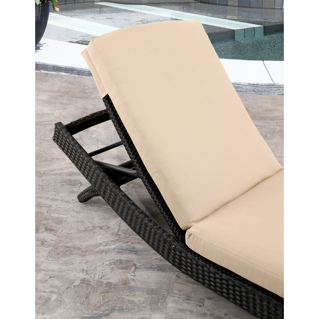Cleghorn 79" Long Reclining Single Chaise Sunbrella with Cushion Ivy Bronx Color: Buttercream Beige