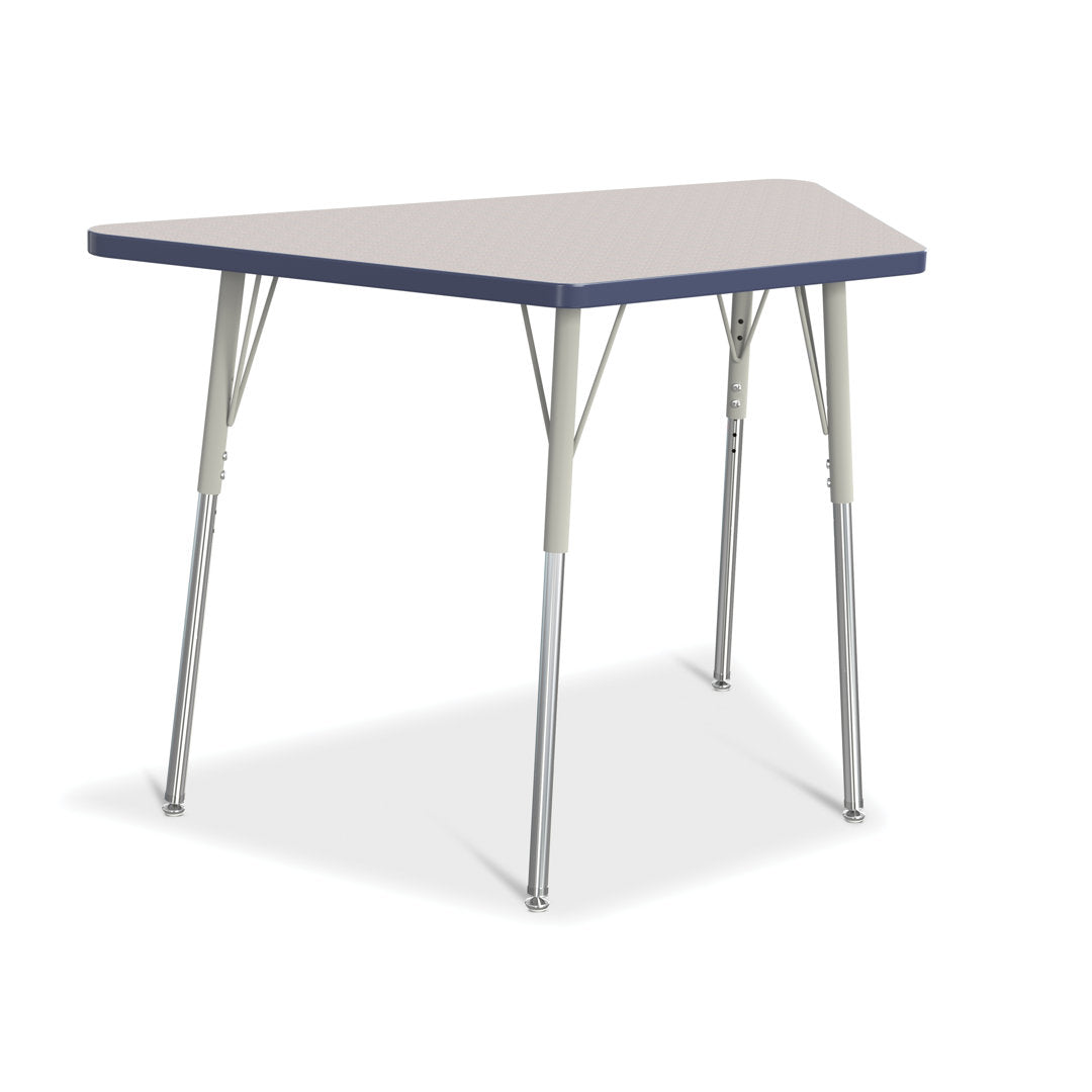 Berries® Trapezoid Activity Tables Jonti-Craft Size: 28" W x 48" D (Adult size: 24" - 31" H) Side Finish: Gray / Navy