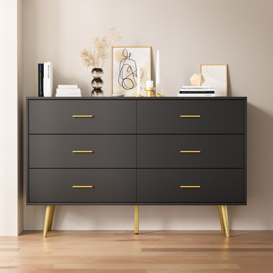 Kamily 6 Drawer 47.25" W Double  Dresser Mercer41 Color: Black